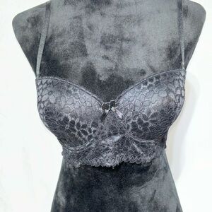 Laura Ashley Padded Cup Black Lace Longline Balconette Underwire Bra 36C